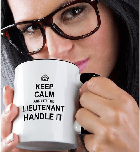 3dRose "Keep Calm and Let the Lieutenant Handle it" Funny Career Job Pride Gift Two Tone Mug, 11 oz, Black