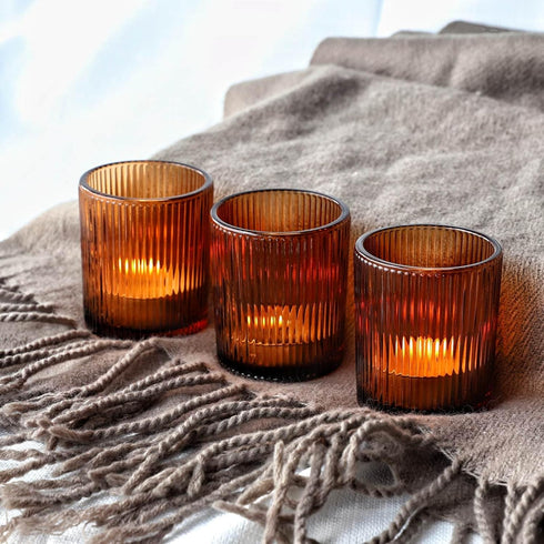 24pcs VOHO Votive Candle Holders Bulk Wedding Centerpieces for Tables, Amber Tea Lights Candle Holder for Home/Fall