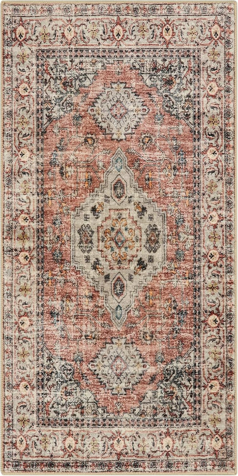 Lahome 2x5 Oriental Hallway Runner Rug, Washable Non Slip Kitchen Rug with Rubber Backing for Hallways