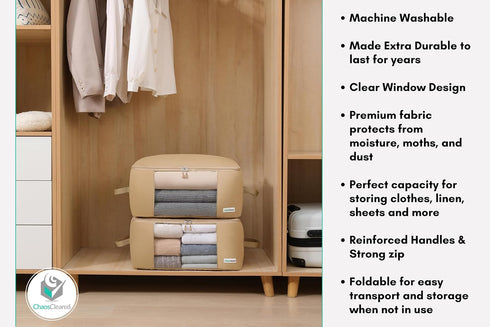 Clothing Storage Bags - Large Organizer for Sweaters, Bedding, Garment, Mothproof Underbed Space Saver with Zip & Window