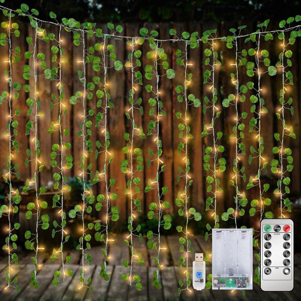 12 Pack Fake Vines Curtain String Light 240 LED 8 Mode &