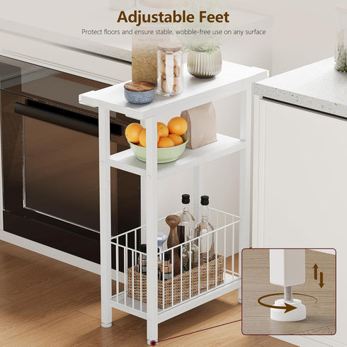 25.2" HET004WT1 Heybly Small Narrow Side Table for Small Space, Thin Bedside Table with Storage Basket, Skinny End