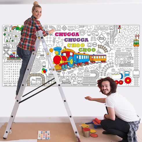Train Giant Coloring Poster Train Large Versatile Activity Drawing Paper Coloring Tablecloth DIY Trains Theme Game