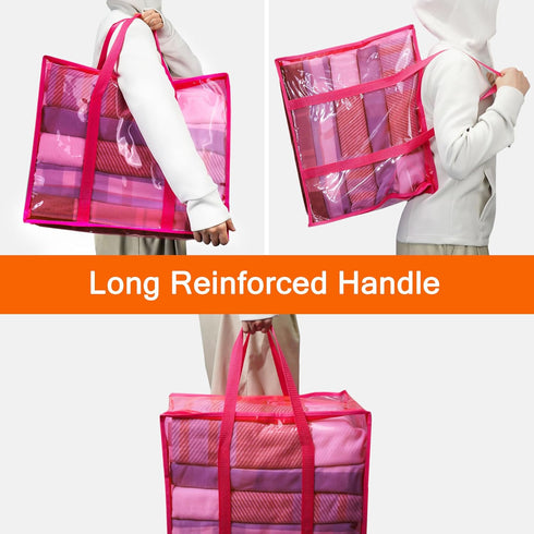 Vieshful 3 Pack Pink 40L Clear Clothes Storage Bag with Zipper for Comforter, Blanket, Bedding, Duvet, Transparent Totes