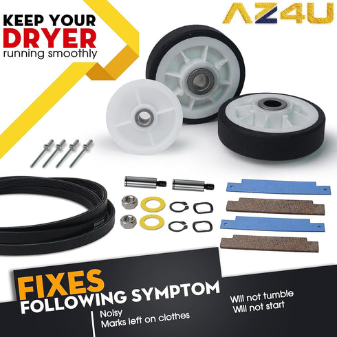 Dryer Repair Kit for Maytag Neptune 3000 Series: Drum Rollers, Belt, Idler Pulley, 12001541, 303373K, W10116741