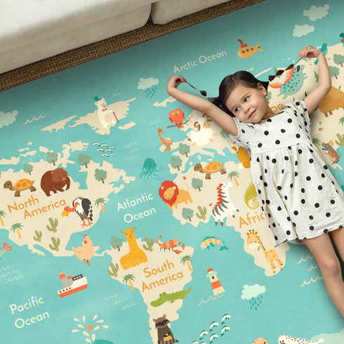 4x6 Washable Kids Rug for Playroom Educational Large Play Mat for Children, Toddlers, Non Slip Backing & Soft - Cute