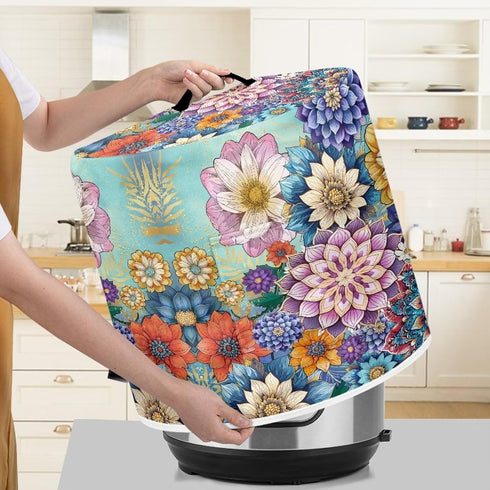 Insulated Pressure Cooker Cover, 3 Qt Dust Cover with Pocket for Spoon/Utensils, Blooming Flower Purple Blue