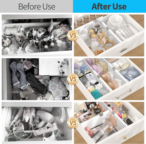 Drawer Dividers Organizer 6 Pack, Adjustable Separators 4" High Expandable from 11-17" for Bedroom, Bathroom, Closet,