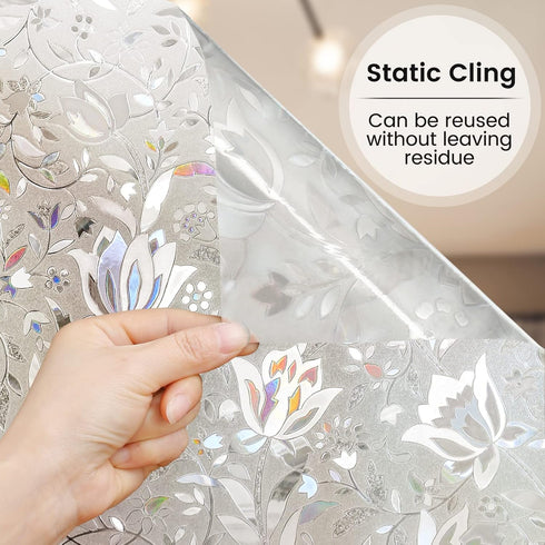rabbitgoo Decorative Stained Glass Window Film, Sun Blocking Window Clings, Renter-Friendly Static Cling, Rainbow Tulip