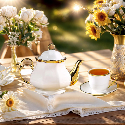20 Set Set Sets, Set Pcs Porcelain Tea with Metal Holder, European Ceramic Tea for Adults, Coffee Tea Gift French Tea
