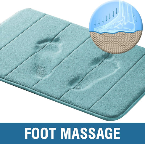 Flamingo P Memory Foam Shower Bathroom Mat Rug, Soft Non-Slip Bath Mats, Machine Washable, 24x17 Inches, Aqua Green