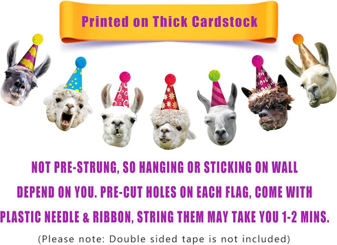 Llama Birthday Garland, Funny Alpaca Face Portrait Bunting for Hilarious Bday Party Decoration