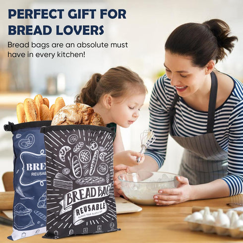 Seaury Kareen 2 Packs Bread Bag, Reusable Sourdough Storage Bag With Zipper for Homemade Loaf- Large Freezer Container