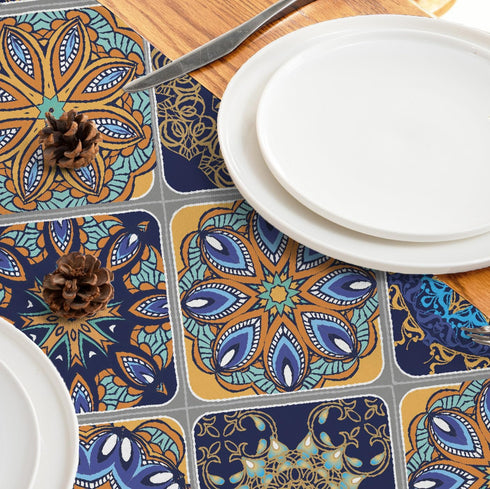 Winotic 90 Inches 13 90) Boho Bohemian Table Runner Long, Vintage Seasonal Blue Table Runners for Party Kitchen Dining