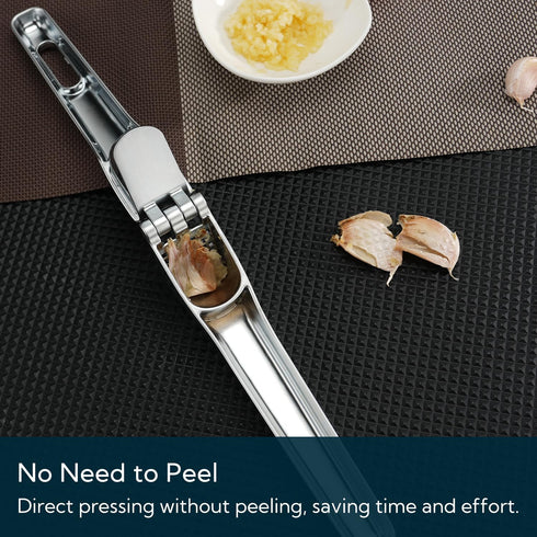 KITCHENDAO Heavy-Duty Garlic Press with Built-in Scraper & Cleaning Pusher, No Peeling Garlic Crusher with Large