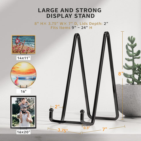 8 Inch Large Plate Stands for Display, Metal Square Wire Holder for Book, Platter, Photo, 2 Pack