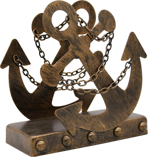 OwlGift Vintage Metal Nautical Anchor & Chain Napkin Holder, Freestanding Tabletop Napkin Storage, Navy Themed Paper