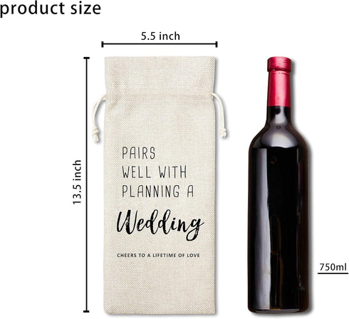 Pairs Well With Planning A Wedding Wine Bag, Gift for Wedding Ceremony, Engagement, Burlap Bag – 1 Pc