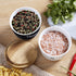 Salt and Pepper Bowls - 10 oz Ceramic Salt Cellar with Lid, Stacked Container with Acacia Wood Lid for Countertop, Set