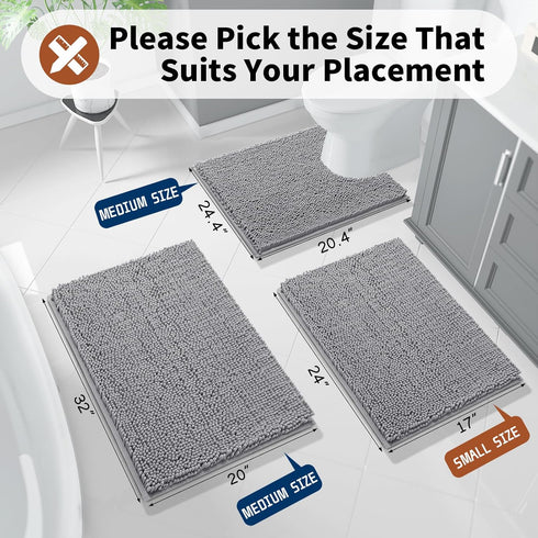 Yimobra Luxury Shaggy Toilet Bath Mat U-Shaped Contour Rugs for Bathroom, 24.4 X 20.4 Inches, Soft and Comfortable