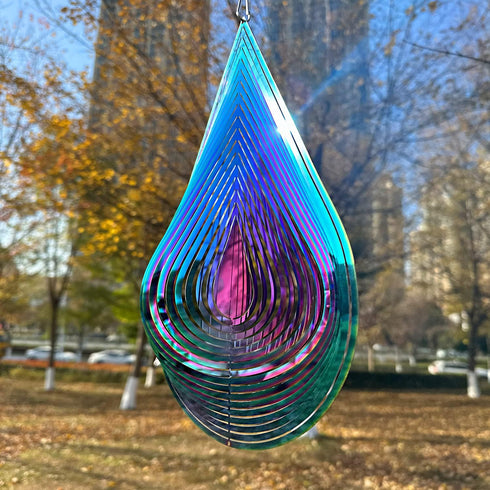Wind Spinner Outdoor Metal 3D Hanging Yard Garden Decor Gifts, Stainless Steel Water Drop-Shaped Spinners