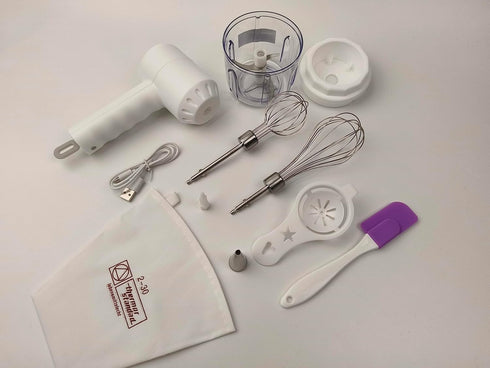 Cordless Hand Mixer & Mini Food Processor with 3 Speed Modes, Electric Egg Beater Whisk, USB Cable & Accessories