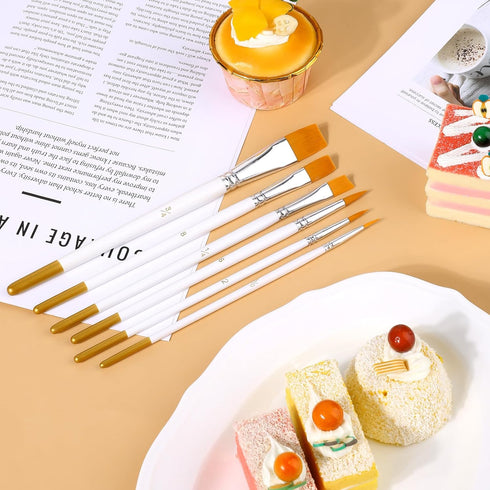 Cake Painting Brushes, 6Pcs Food Paint Brush with White Pole Nylon Hair for Cake Decorating, DIY Multifunction Cookie