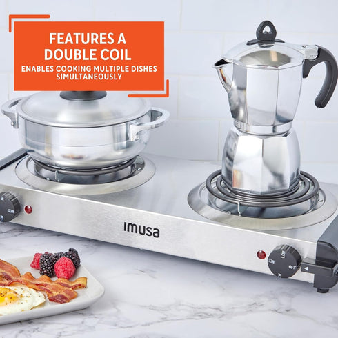 Imusa USA GAU-80312US Electric Double Burner 1750-Watts, Stainless Steel