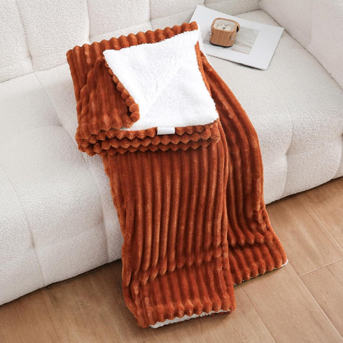 5060 Cozy Burnt Orange Sherpa Fleece Throw Blanket for Couch Sofa Bed,Double Side Soft Fuzzy Plush Thick Flannel
