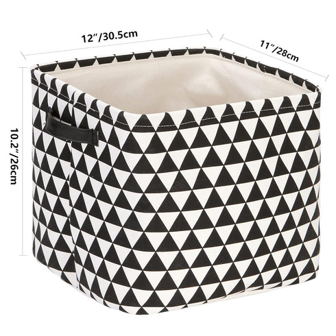Sea Team Foldable Large Square Black and White Geometric Storage Bins, 100% Natural Linen & Cotton, Set of 4