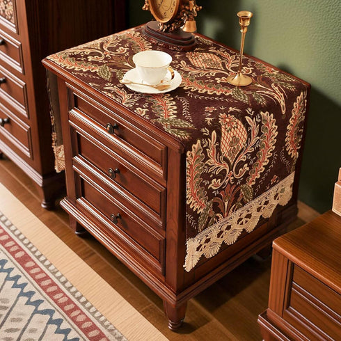 Floral,43.3" 15.7" Nightstand Cover with Lace Trim Floral Pattern :Slip-Resistant Dustproof Table Cover for Bedroom