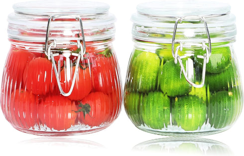 Glass Jars with Airtight Lid 16 Oz - 2 Set, Leakproof Wide Mouth Kitchen Storage Canister for Food, Coffee, Nuts, Tea
