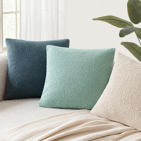 Pack 2 Cozy 20x20 Inch Foindtower of Textured Boucle Throw Pillow Covers Accent Solid Decorative Pillow Cases Woven