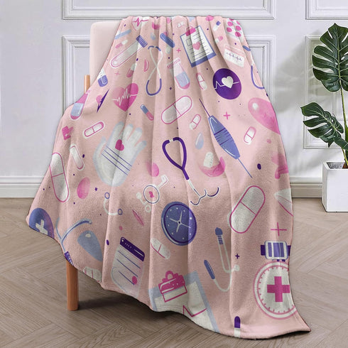 Cozy 60"x50" Nurse Blanket, Pink Nurse Gifts Flannel Throw Blankets,Soft Warm Lightweight Plush Nursing Graduation