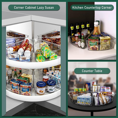 JEISSLIA 26"/ 28"/ 32" 1/8 26" 4 Pack) Lazy Susan Cabinet Organizer Bins for Diameter Corner Organizer, Plastic Cabinet