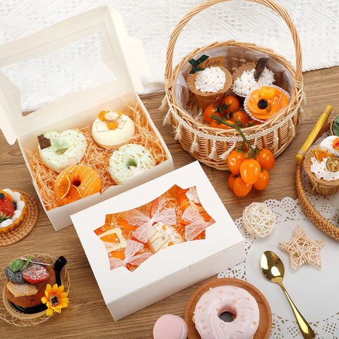 TOMNK 50pcs Cookie Boxes with Window, 8x6x2.5 Inches Bakery Boxes for Treats, Muffins, Donuts, Chocolate Covered