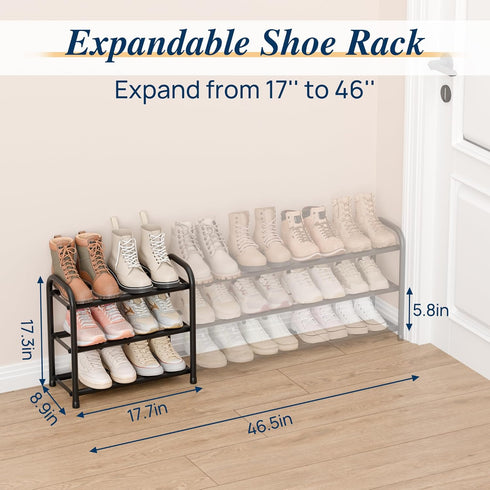 46.5'' 20 Closet, 3-Tier ENJOYBASICS Expandable Shoe Rack, Wide - Pairs Adjustable Shoe Organizer Shelf for Black Metal