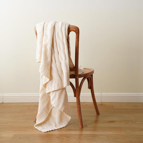 Battilo Cream Ivory Cable Knit Throw Blanket for Couch, Super Soft Warm Cozy Decorative Knitted Throw 50"x60"