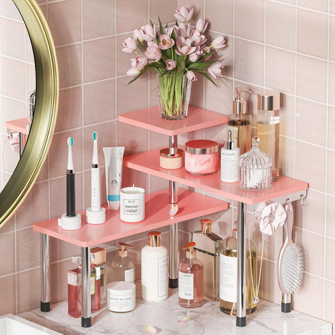 ZHWS Bathroom Counter Organizer Corner Shelf – Bamboo 3 Tier Spice Rack, Makeup Organizer, Space Saving Rack for
