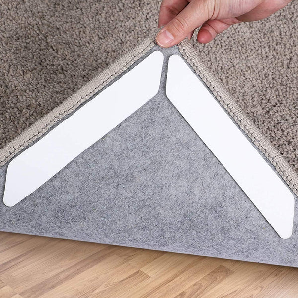Rug Tape, 16 Pcs Dual Sided Washable Removable Rug Stopper, Non-Slip Adhesive for Hardwood Floors