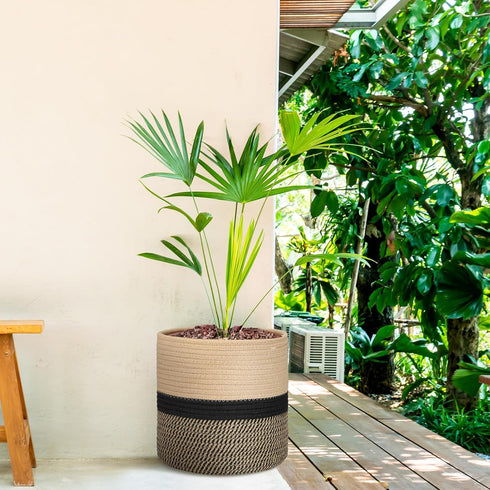 Sunnychicc Stand(10 Inch,Black Plant Basket with Stand Indoor Planter Pot Holder Sturdy Jute Rope Modern Woven Basket
