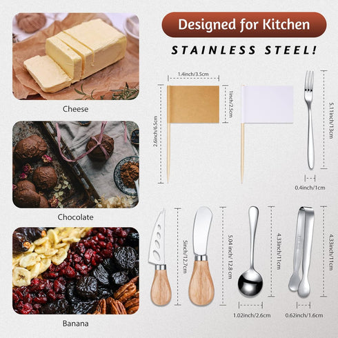 Charcuterie Board Accessories Spreader Knife Set Cheese Butter Spreader Knife Charcuterie Utensils with Wooden Handles Mini Serving Tongs Spoons Forks for party Wedding Christmas (Silver, 18 Pieces) by Patelai