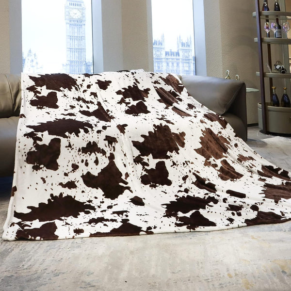 Queen Size Blankets for Bed, Extra Large Fuzzy Fleece Cow Print Blankets