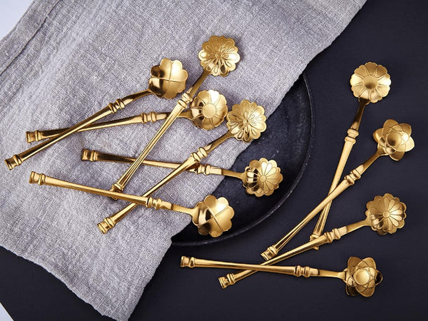 10 Pcs Flower Spoon Coffee Teaspoon Set, Stainless Steel Tableware, Creative Dessert Spoons Mixing Spoon