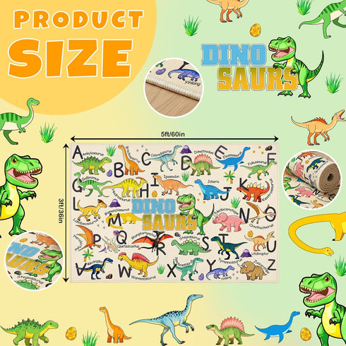 3x5, Dinosaur Area Rug with ABC Alphabet, Kids Rugs for Playroom Non Slip Educational Play Mat for Bedroom Nursery