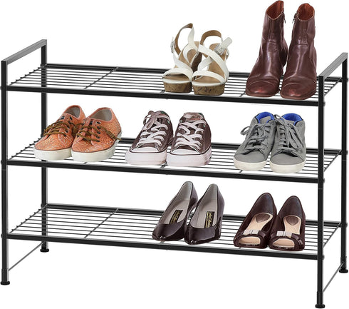 3-Tier Simple Houseware Stackable Shoes Rack Storage Shelf, Black