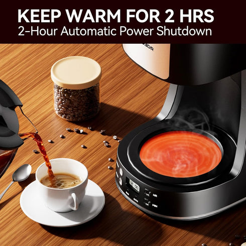 12-Cup Filter,Programmable Drip Coffee Maker with Reusable Clock,Auto Brew,Water Window,Keep Hot Plate,Glass