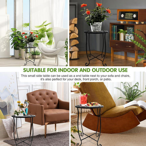Fashion&cool 2 Pack Outdoor Side Tables for Small Space, Patio Side Table, Weather Resistant Metal Small Round Outdoor