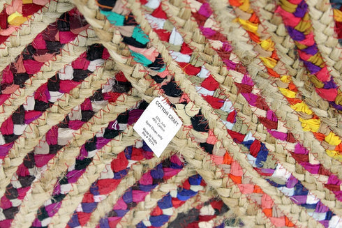 COTTON CRAFT Jute Chindi Braid Rag Rug, 2' x 3' Oval, Multi Color, Handwoven Reversible Natural Recycled Cotton