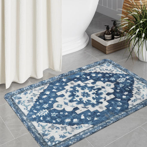 Uphome 20x31 inch Boho Bathroom Rugs, Vintage Non-Slip Bath Rug, Soft Machine Washable Tribal Floral Mat for Bathroom